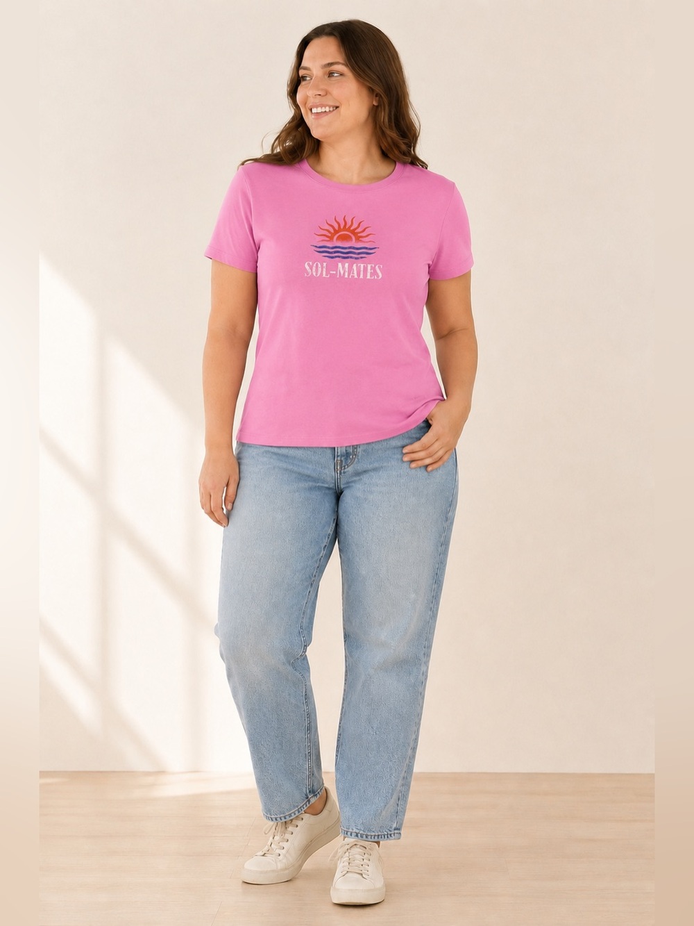 Free assembly T-shirt Women's Pink 'Sol-Mates' Short Sleeve Graphic